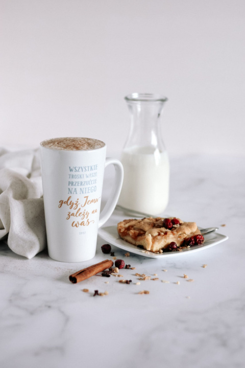 Kubek wysoki latte - Wszystkie troski wasze Kubek wysoki latte - Wszystkie troski wasze