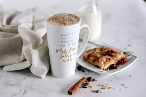 Kubek wysoki latte - Wszystkie troski wasze Kubek wysoki latte - Wszystkie troski wasze